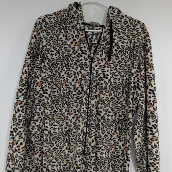 Loungeable Leopard Print Cat Fleece Onesie Pajamas Tan Black Size Large - Picture 2 of 5